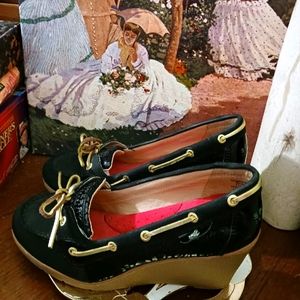 Like New! Black Sperry Top-Sider Wedges 👡🩴Size 8M,Leather Upper,Nice Gift. 🎁